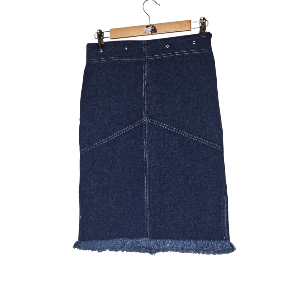 NUMA Denim Jean Skirt Fringe Fray Pencil Dark Wash Western Stretch 32‎ Festival